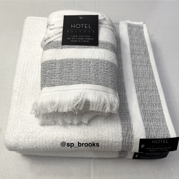 🎁Hotel Balfour Bath Towel Set - Set of 4 - White & Heather Gray - Picture 1 of 4